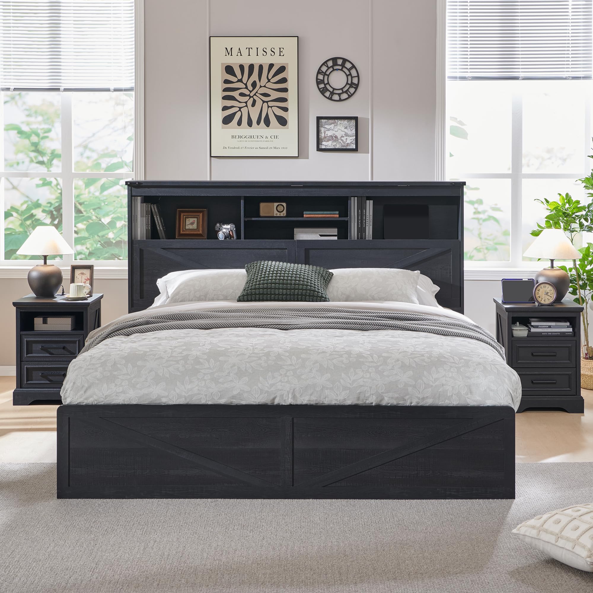 Farmhouse King Size Bed Frame  - огляд і ціна King Size Bed Frame With Storage Drawers