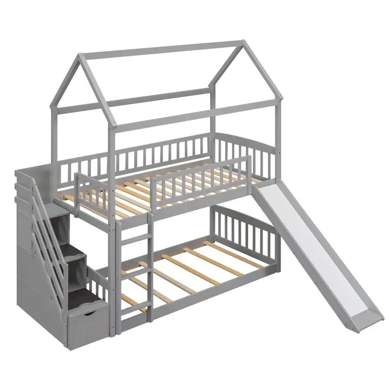Solid wood children's double b - огляд і ціна Bunk Bed With Stairs And Slide
