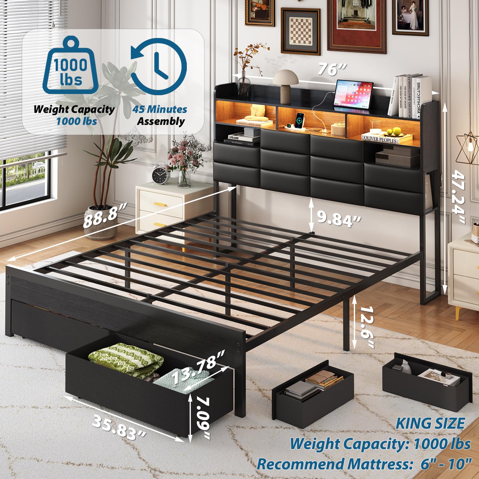 King Size Bed Frame with Stora - огляд і ціна King Size Bed Frame With Storage Drawers
