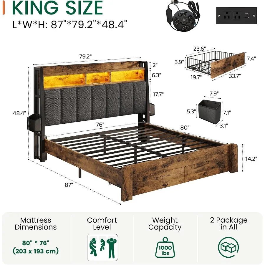 King Size Bed Frame with 2 Sto - огляд і ціна King Size Bed Frame With Storage Drawers
