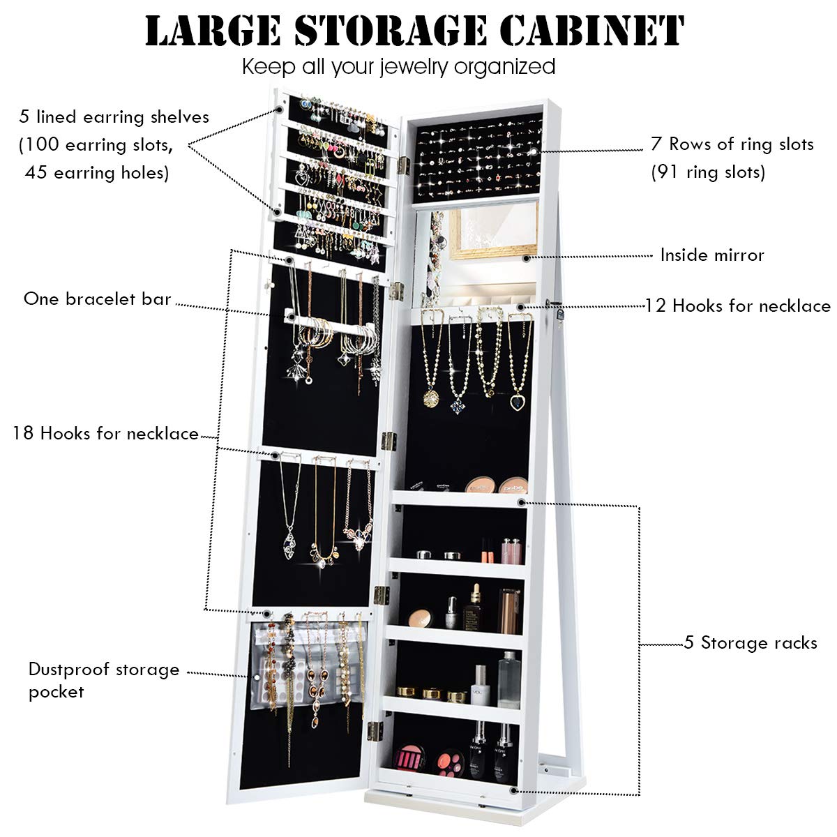 Standing Jewelry Armoire with  - огляд і ціна Full Length Mirror Jewelry Armoire