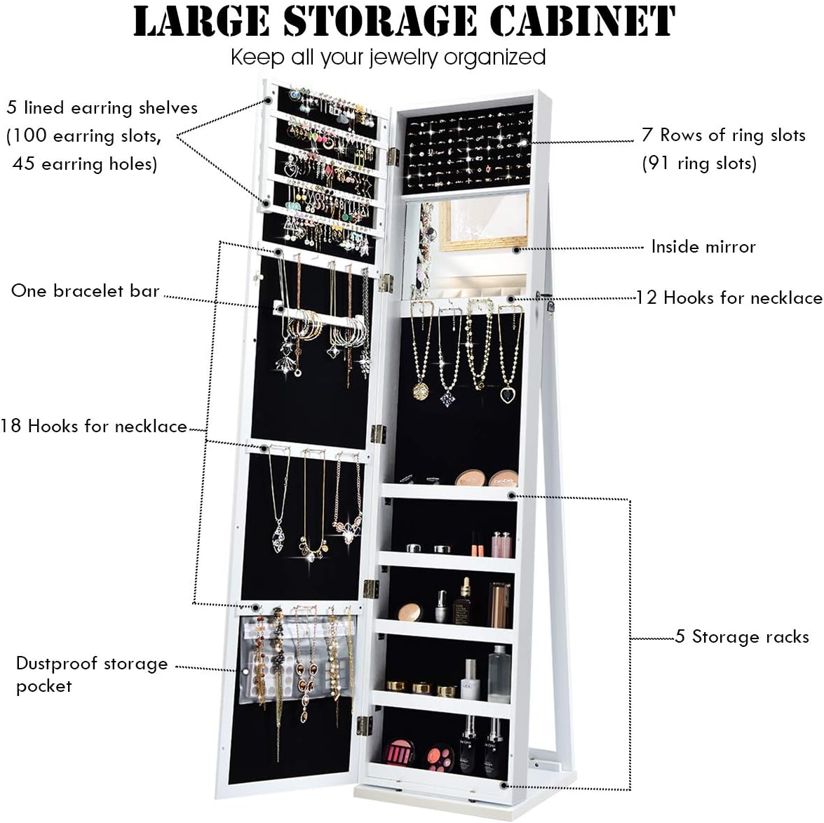 Standing Jewelry Armoire with  - огляд і ціна Full Length Mirror Jewelry Armoire