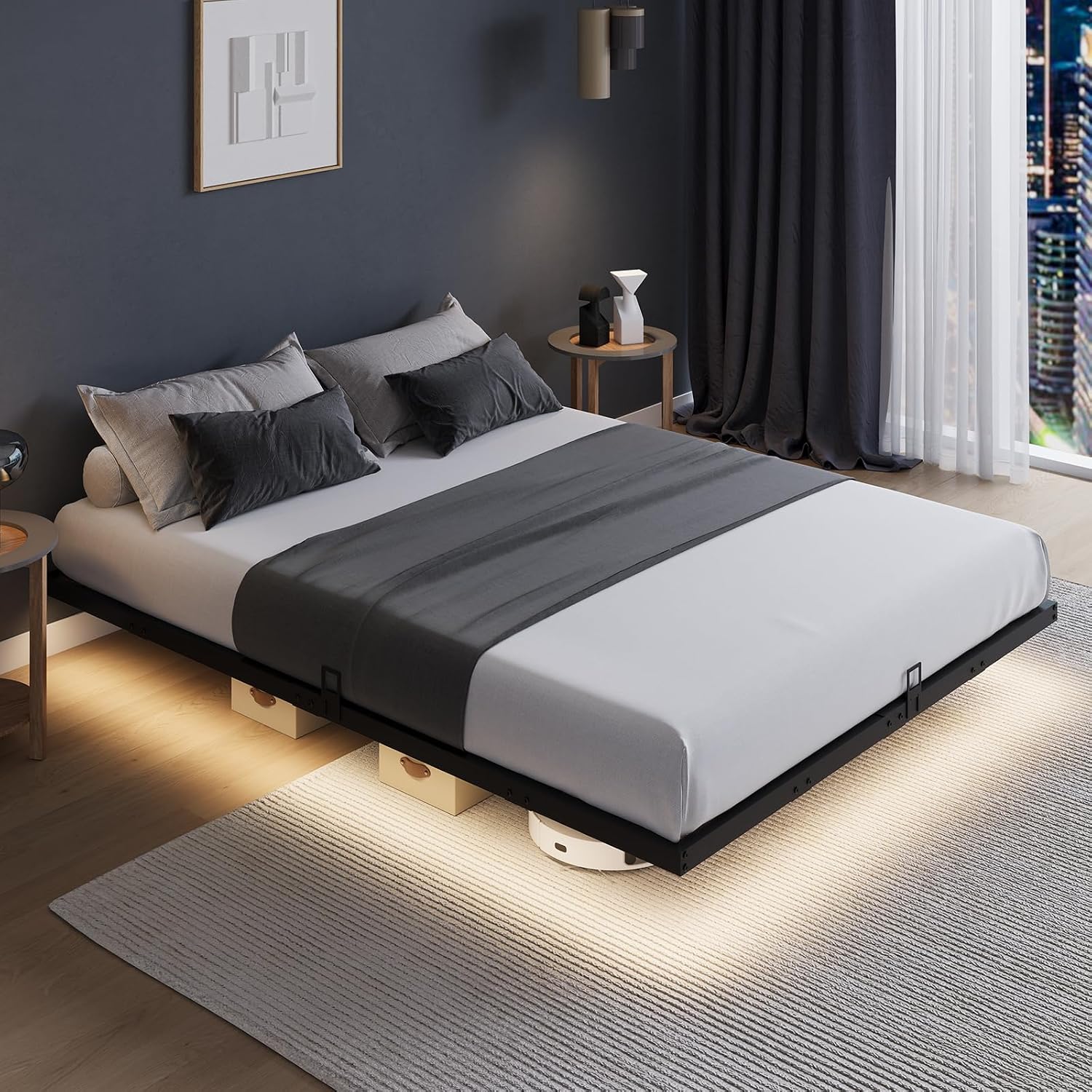 Floating Platform Bed Frame wi - огляд і ціна Memory Foam Mattress In A Box Queen